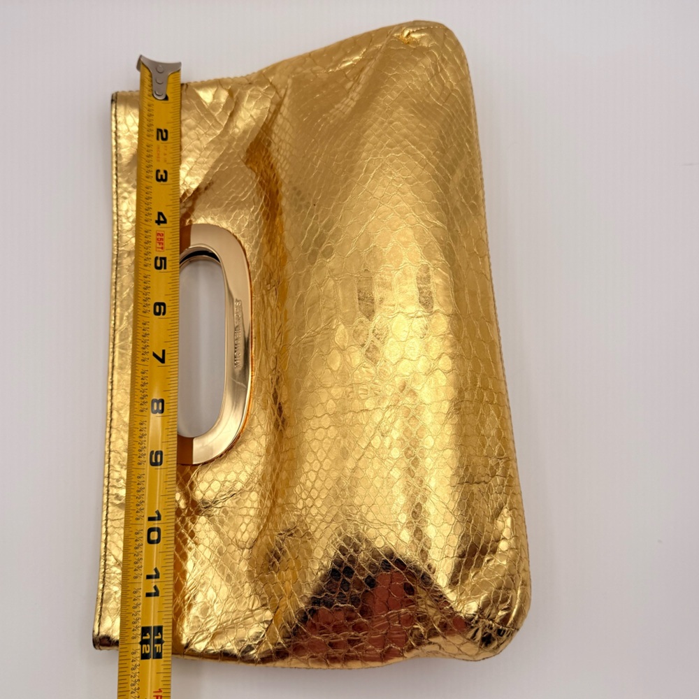 Michael Kors Metallic Gold Python Embossed Clutch… - image 9